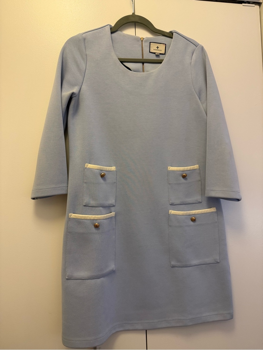 Tuckernuck Light Blue Shift Dress with Cream Trim